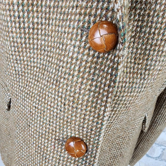 Vintage 70s Tweed Equestrian Preppy Academia Blazer Brown Cream Size 14 - Picture 8 of 16